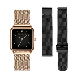 Amelia Parker Montres|Set Montre Femme 2 Bracelets Night Plaza en Acier rose doré/noir