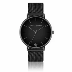 Amelia Parker Montres|Set Montre Femme 2 Bracelets Jet Black en Acier & Cuir noir