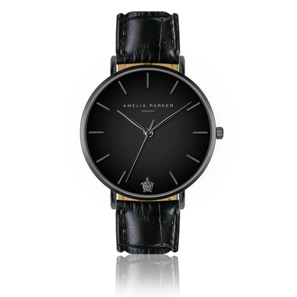 Amelia Parker Montres|Set Montre Femme 2 Bracelets Jet Black en Acier & Cuir noir