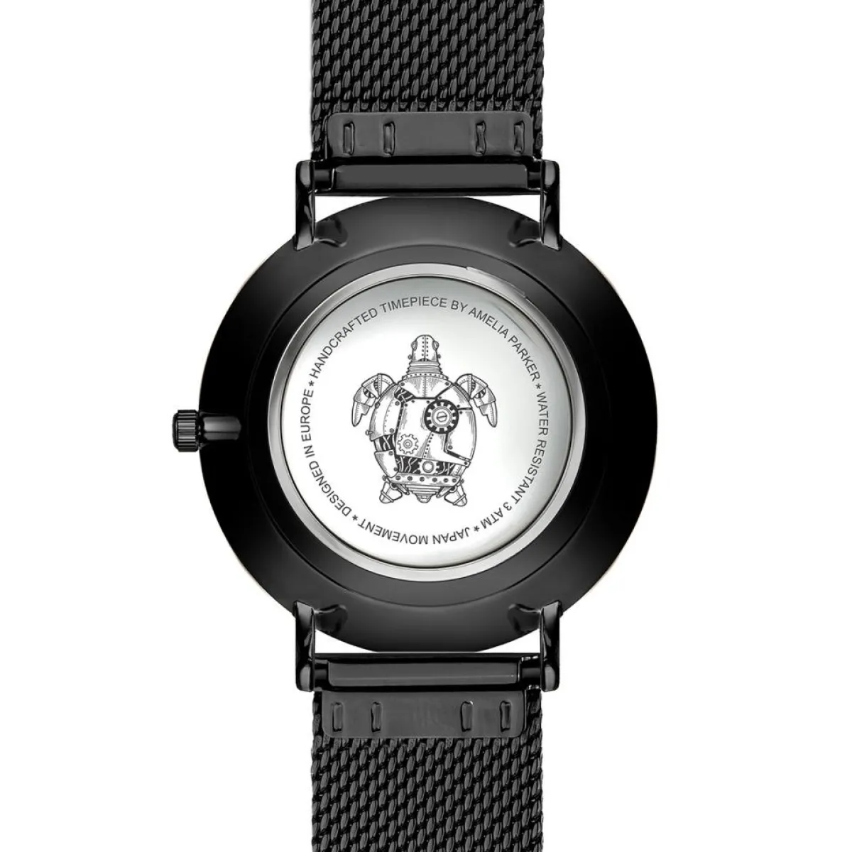 Amelia Parker Montres|Set Montre Femme 2 Bracelets Jet Black en Acier & Cuir noir