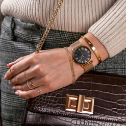 Amelia Parker Montres|Set Montre Femme 2 Bracelets Grand en Acier rose doré/noir