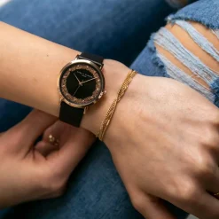 Amelia Parker Montres|Set Montre Femme 2 Bracelets Coral en Acier & Cuir rose doré/noir