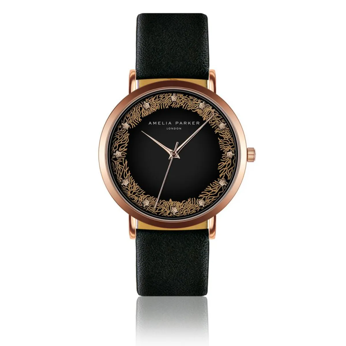 Amelia Parker Montres|Set Montre Femme 2 Bracelets Coral en Acier & Cuir rose doré/noir