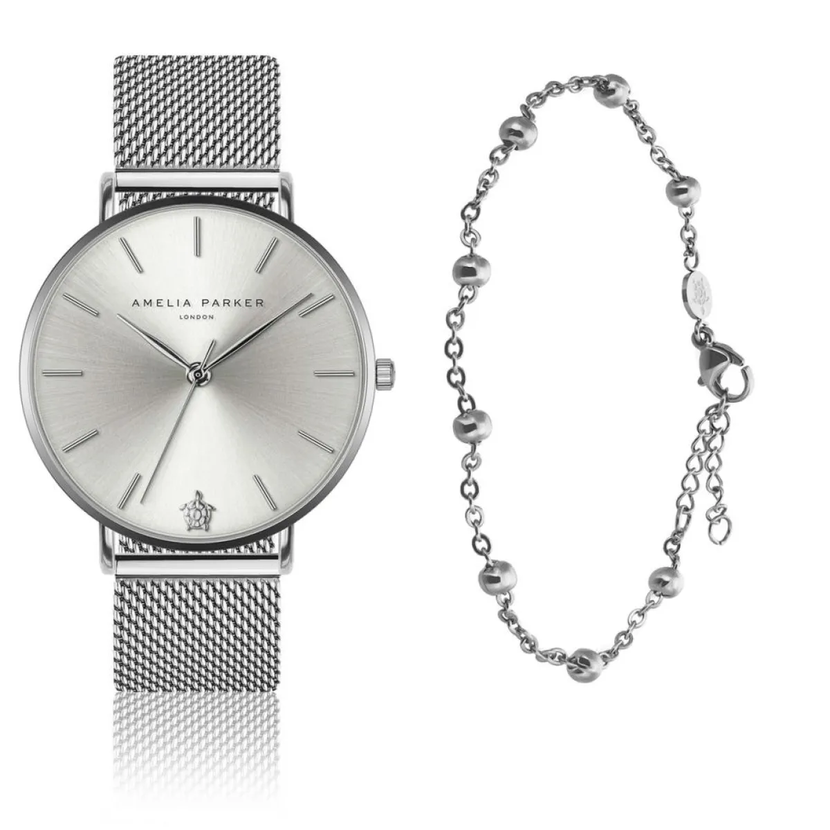 Amelia Parker Montres|Set Montre Femme & Bracelet Capsule Grey en Acier argenté