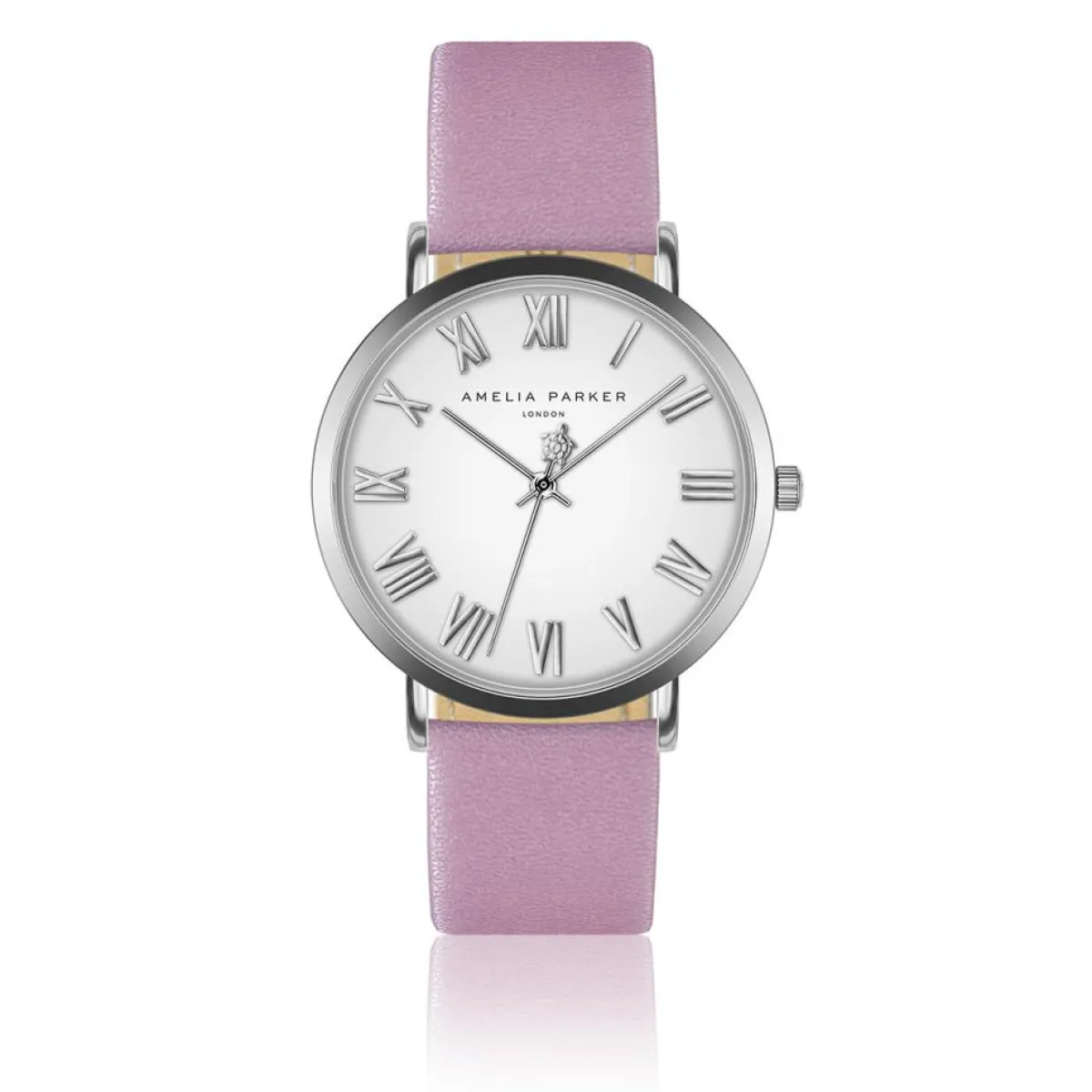 Amelia Parker Montres|Set Montre Femme 2 Bracelets Grand Blanc en Acier & Cuir argenté/rose