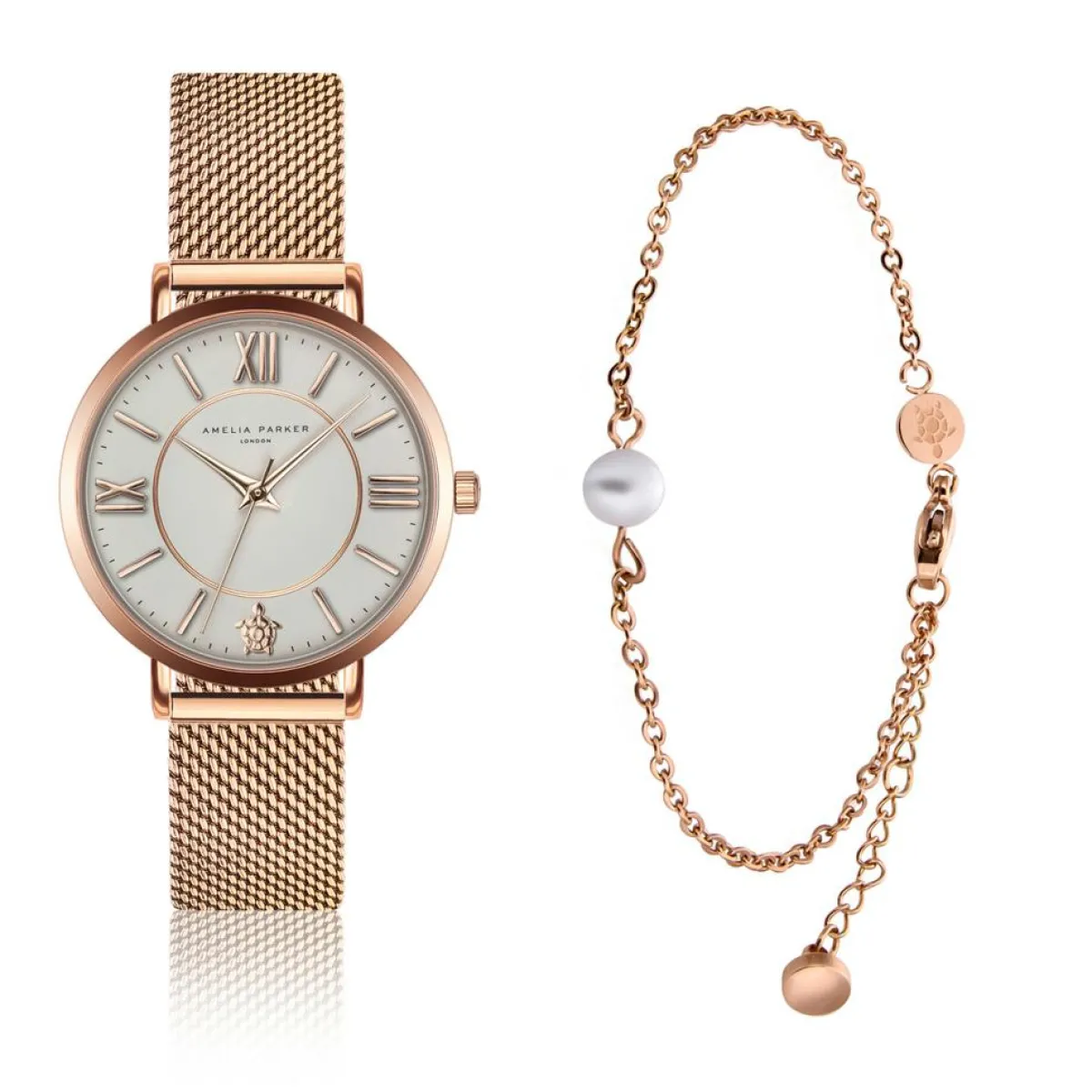 Amelia Parker Montres|Set Montre Femme & Bracelet Petite Classique en Acier rose doré