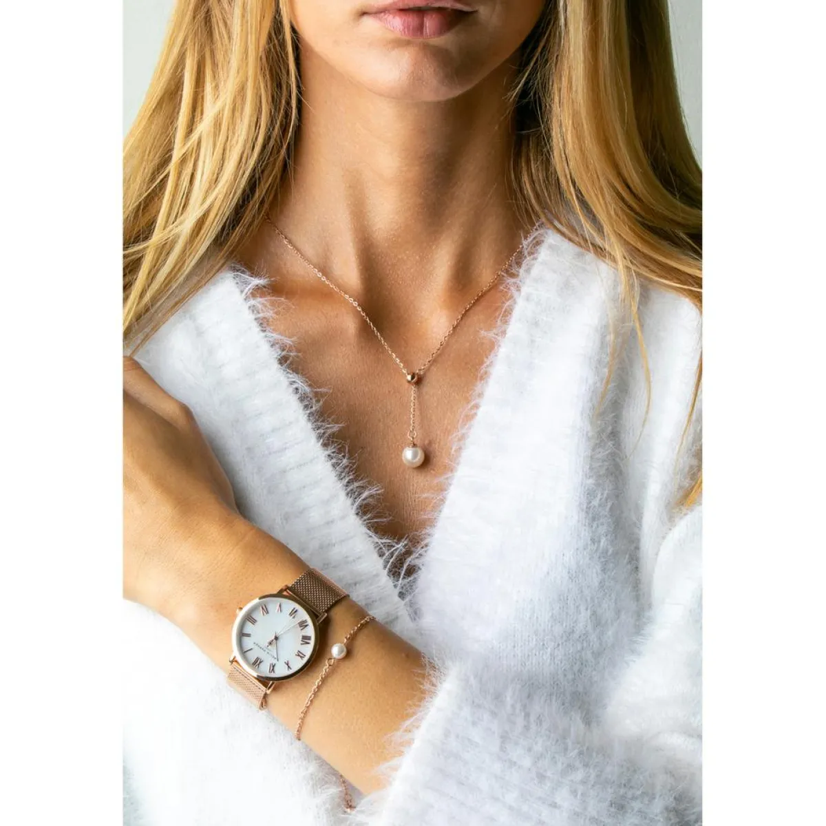 Amelia Parker Montres|Set Montre Femme & Bracelet Petite Classique en Acier rose doré