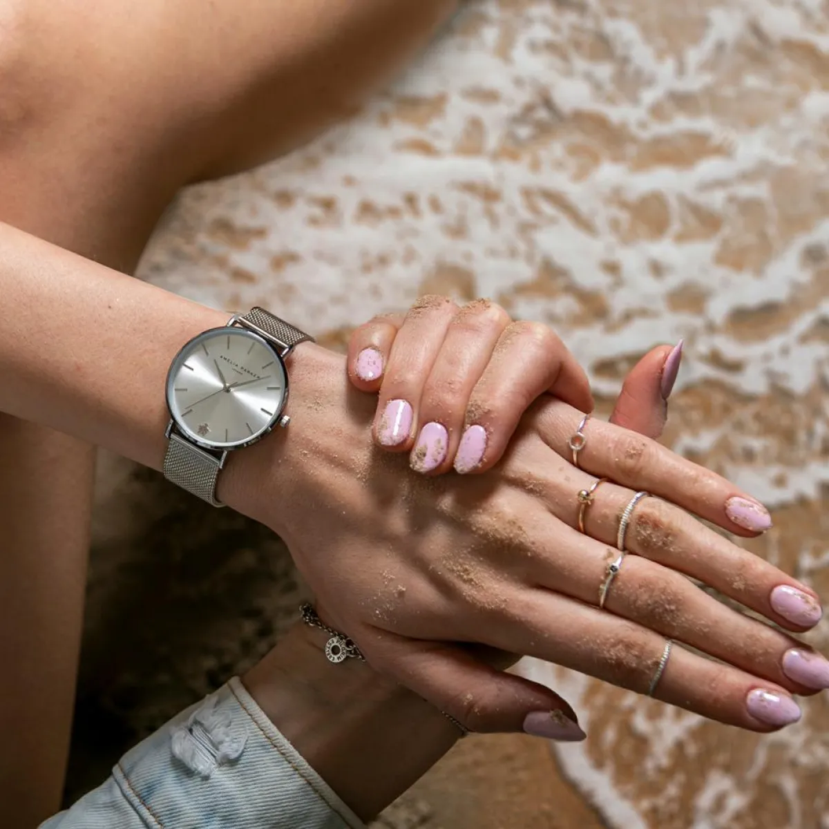 Amelia Parker Montres|Set Montre Femme 2 Bracelets Capsule en Acier & Cuir argenté/blanc