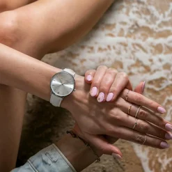 Amelia Parker Montres|Set Montre Femme 2 Bracelets Capsule en Acier & Cuir argenté/blanc