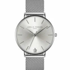Amelia Parker Montres|Set Montre Femme 2 Bracelets Capsule en Acier & Cuir argenté/blanc