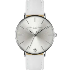 Amelia Parker Montres|Set Montre Femme 2 Bracelets Capsule en Acier & Cuir argenté/blanc