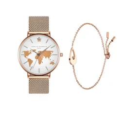Amelia Parker Montres|Set Montre Femme & Bracelet Vacation en Acier rose doré