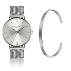 Amelia Parker Montres|Set Montre Femme & Bracelet Capsule Grey en Acier argenté