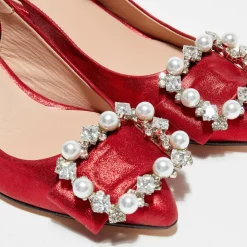 Cosmoparis Escarpins|Slingbacks en Cuir métallisé Milia rouges - Talon 6 cm