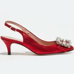 Cosmoparis Escarpins|Slingbacks en Cuir métallisé Milia rouges - Talon 6 cm