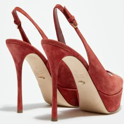 Sergio Rossi Escarpins|Slingbacks en Velours de Cuir Vit open-toe goyave Talon 12 cm