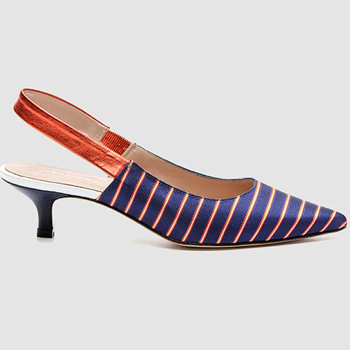 Cosmoparis Escarpins|Slingbacks Moba rayé marine/orange - Talon 5 cm