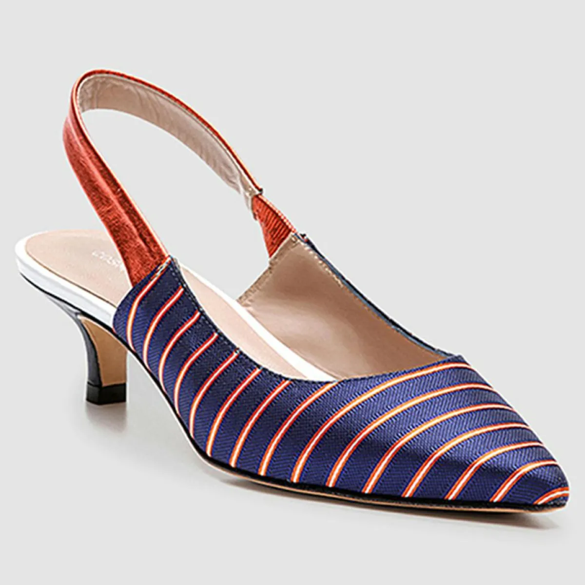 Cosmoparis Escarpins|Slingbacks Moba rayé marine/orange - Talon 5 cm