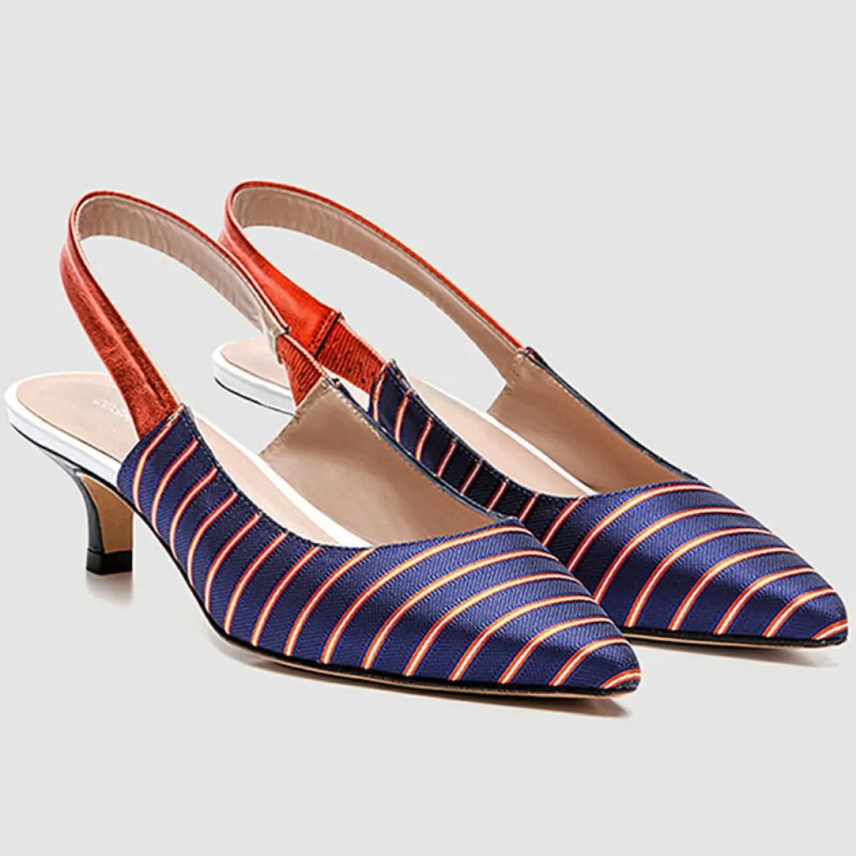 Cosmoparis Escarpins|Slingbacks Moba rayé marine/orange - Talon 5 cm