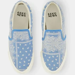 Good News Baskets|Slip On en Coton Bio Juno bleu/blanc