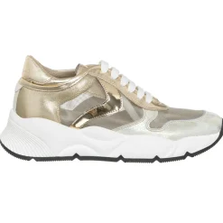 Voile Blanche Baskets|Sneakers en Cuir & Velours de Cuir Sheel argenté/doré - Talon 4 cm