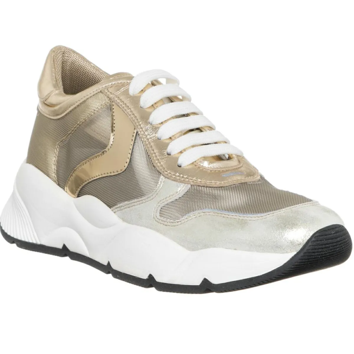 Voile Blanche Baskets|Sneakers en Cuir & Velours de Cuir Sheel argenté/doré - Talon 4 cm