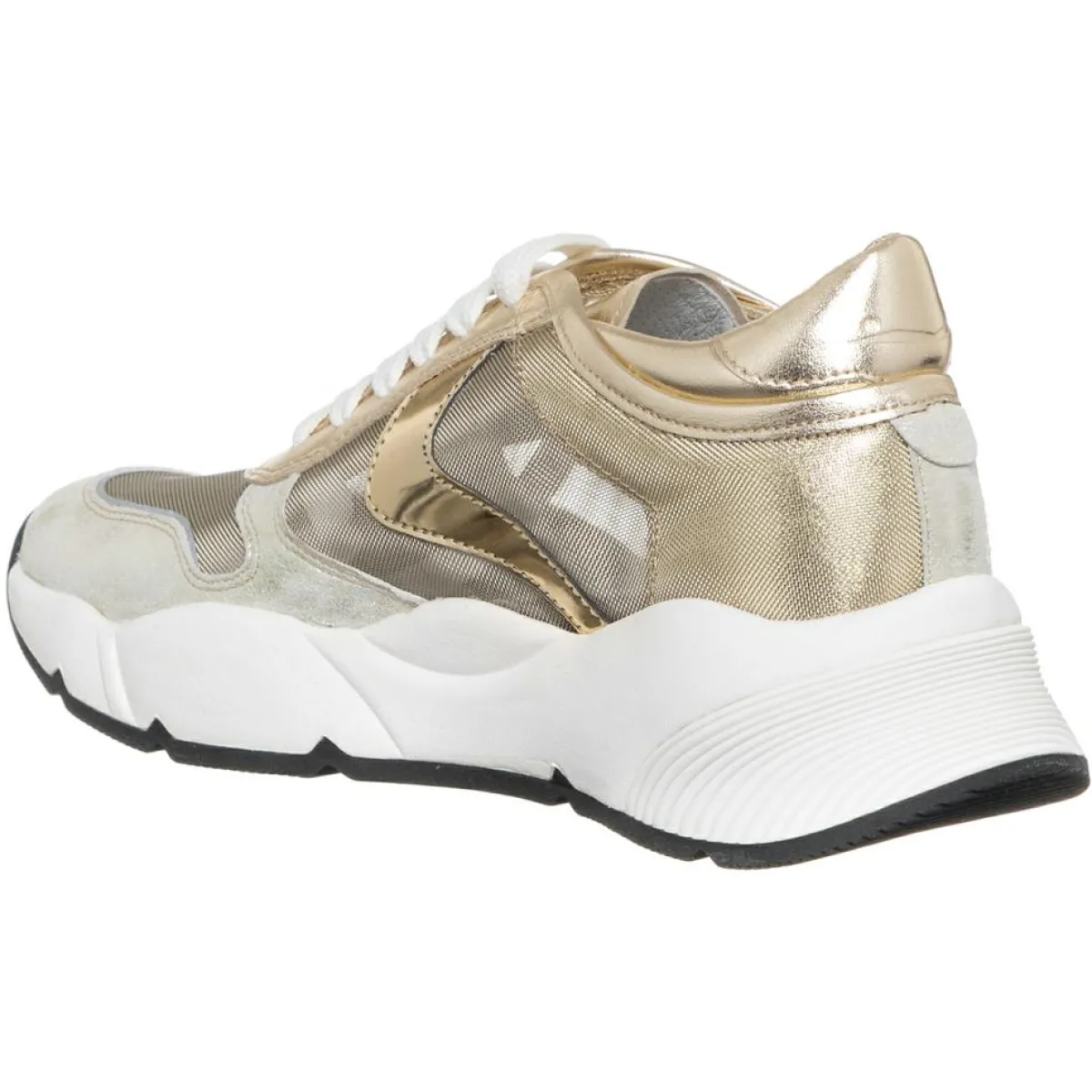 Voile Blanche Baskets|Sneakers en Cuir & Velours de Cuir Sheel argenté/doré - Talon 4 cm