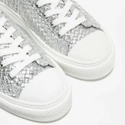 Stuart Weitzman Baskets|Sneakers en Cuir Wova Low-Top argentées