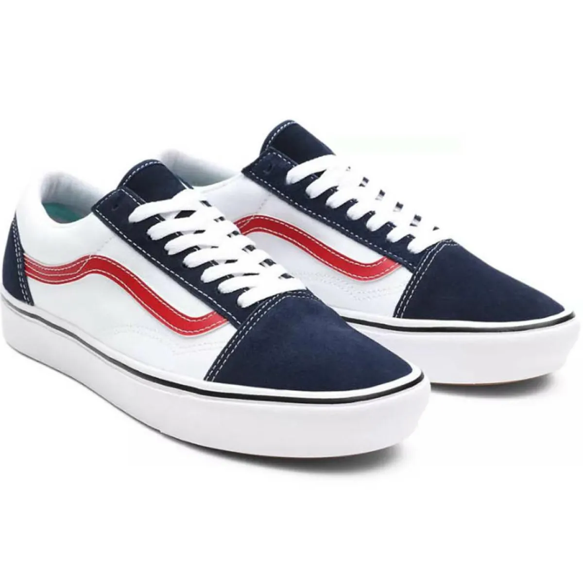 Vans Baskets|Sneakers en Toile & Velours de Cuir Tri-Tone ComfyCush Old Skool blanc/bleu/rouge