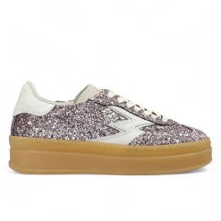 Moa Concept Baskets|Sneakers en Velours de Cuir Double Club rose glitter