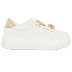 Loretta by Loretta Baskets|Sneakers Liz blanc/doré - Plateforme 5 cm