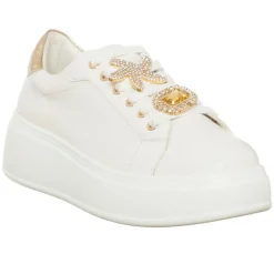 Loretta by Loretta Baskets|Sneakers Liz blanc/doré - Plateforme 5 cm