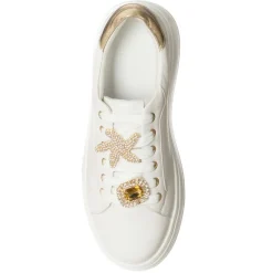 Loretta by Loretta Baskets|Sneakers Liz blanc/doré - Plateforme 5 cm