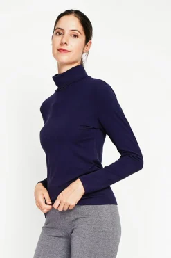 Assuili Pulls|Sous-pull en Soie mélangée bleu nuit