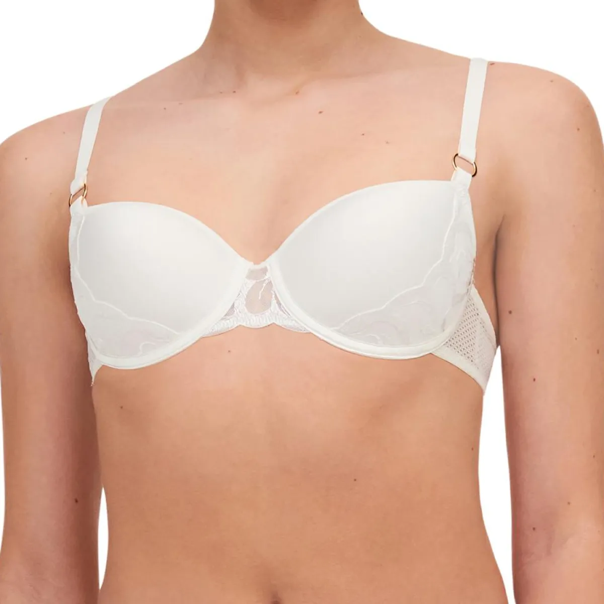 Chantelle Lingerie, Nuit|Soutien-gorge Coque Corbeille Memory Fleurs ivoire/doré