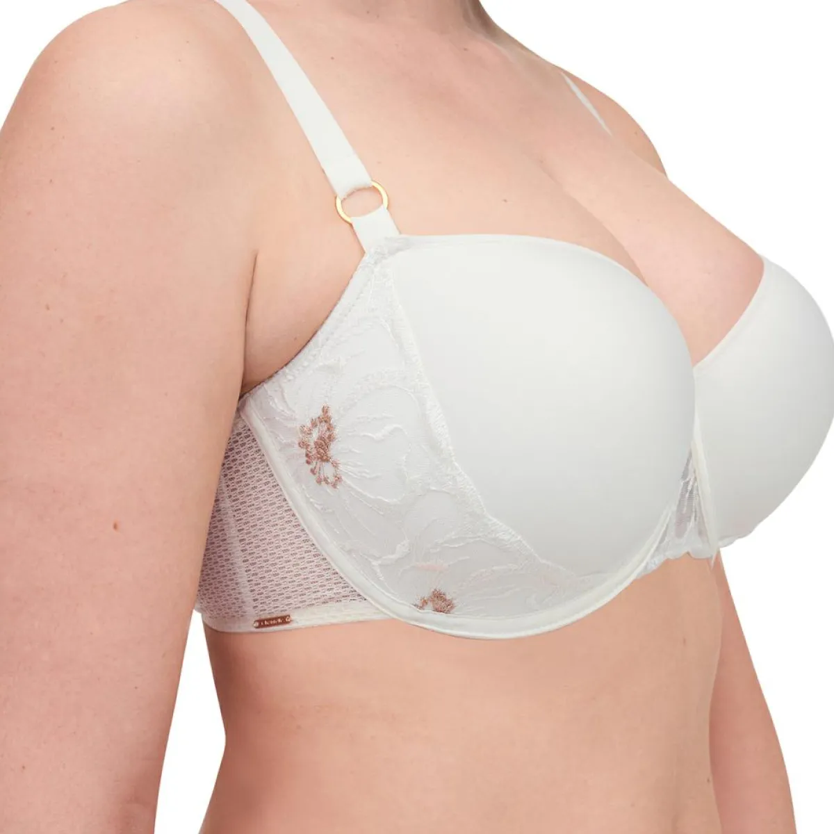 Chantelle Lingerie, Nuit|Soutien-gorge Coque Corbeille Memory Fleurs ivoire/doré