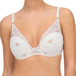 Chantelle Lingerie, Nuit|Soutien-gorge Coque Plongeant Fleurs ivoire/doré