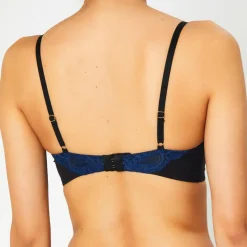 Huit Lingerie, Nuit|Soutien-gorge Push-Up en Soie mélangée Fleur de Nuit bleu marine/noir