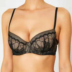Huit Lingerie, Nuit|Soutien-gorge Push-Up en Soie mélangée Dinner at 8 noir