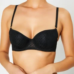 Huit Lingerie, Nuit|Soutien-gorge Push-Up en Soie mélangée Flock noir