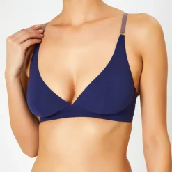 Huit Lingerie, Nuit|Soutien-gorge sans armatures en Soie mélangée Skin 02 bleu marine