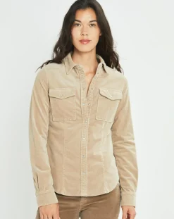 Lauren Vidal Chemises|Surchemise en Velours côtelé Cloé amande