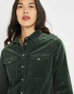 Lauren Vidal Chemises|Surchemise en Velours côtelé Cloé verte