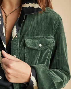 Lauren Vidal Chemises|Surchemise en Velours côtelé Cloé verte