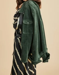 Lauren Vidal Chemises|Surchemise en Velours côtelé Cloé verte