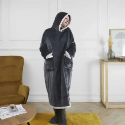 Home Deco Factory Pulls|Sweat Plaid Long Sherpa gris - 170x83x2 cm