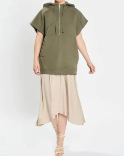 Marc O'Polo Sweats|Sweat sans manches à capuche kaki