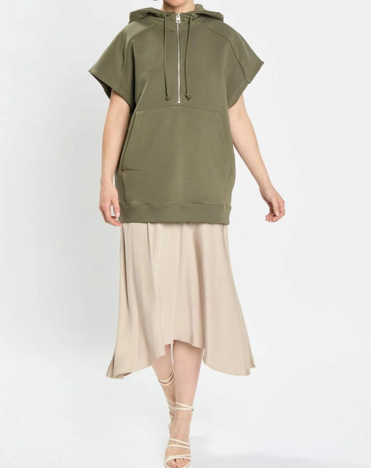 Marc O'Polo Sweats|Sweat sans manches à capuche kaki