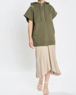 Marc O'Polo Sweats|Sweat sans manches à capuche kaki