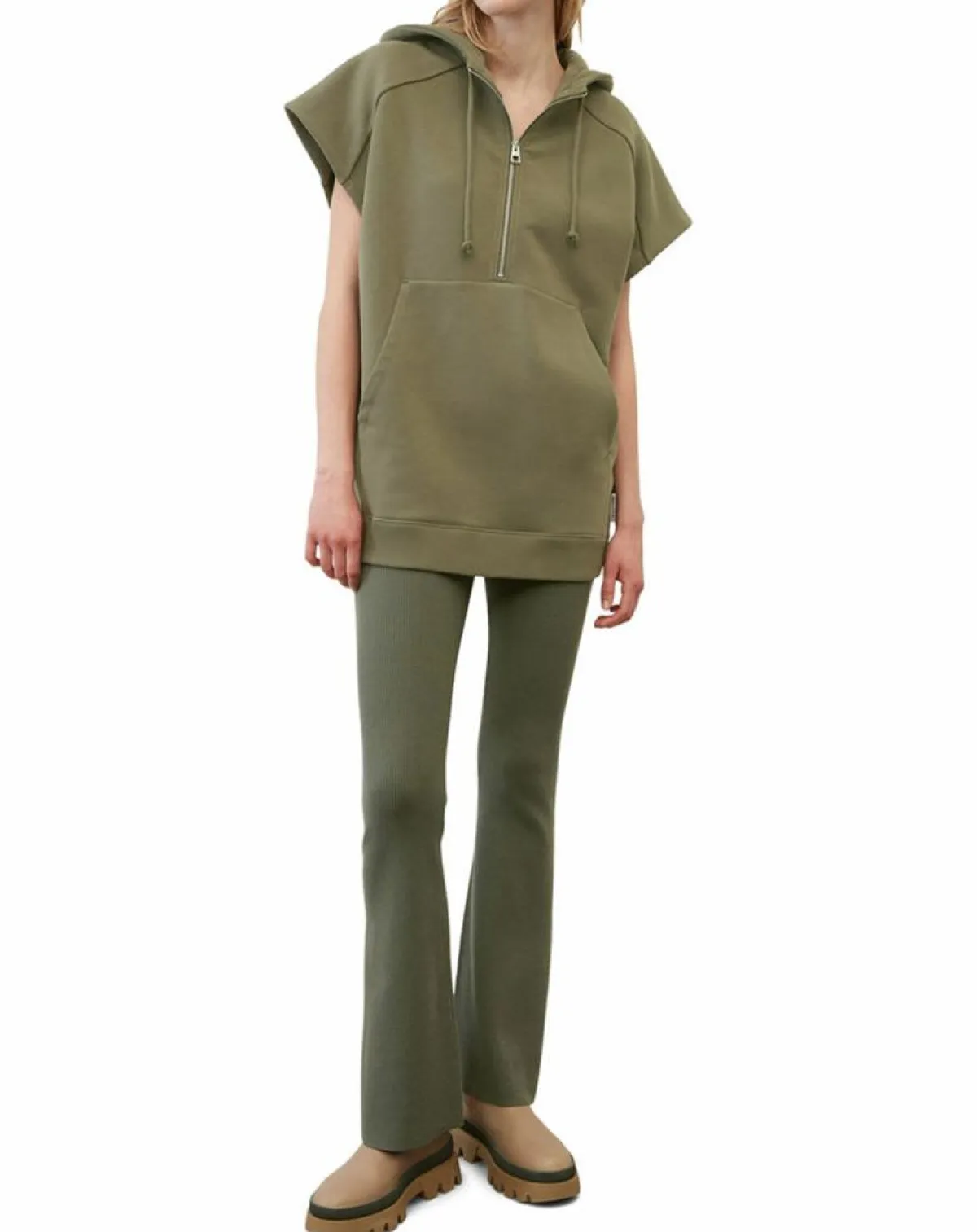 Marc O'Polo Sweats|Sweat sans manches à capuche kaki